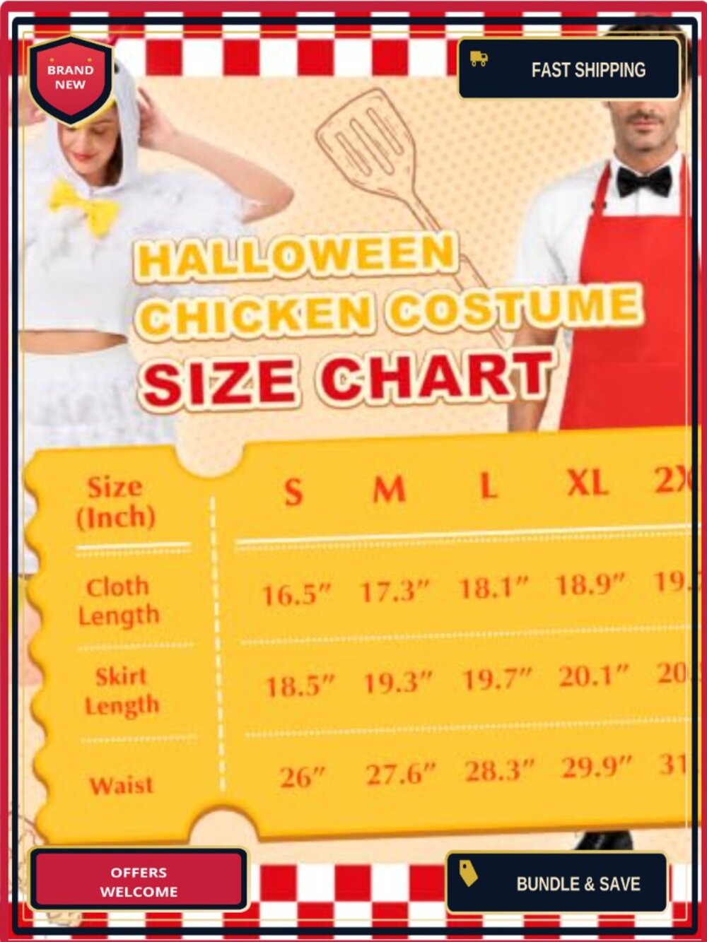 6PCS Chicken Couples Halloween Costume Set Hooded Feather Cape Apron - Picture 5 of 6